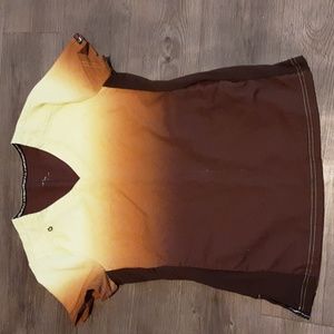 Neon yellow brown ombre koi scrubs - top xs, bottoms small petite